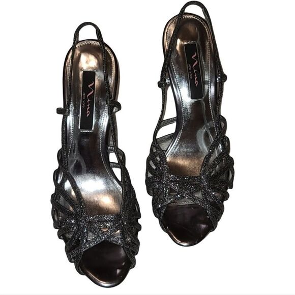 Nina Grey Metallic Sexy Strappy Heels 9.5 - Picture 2 of 8